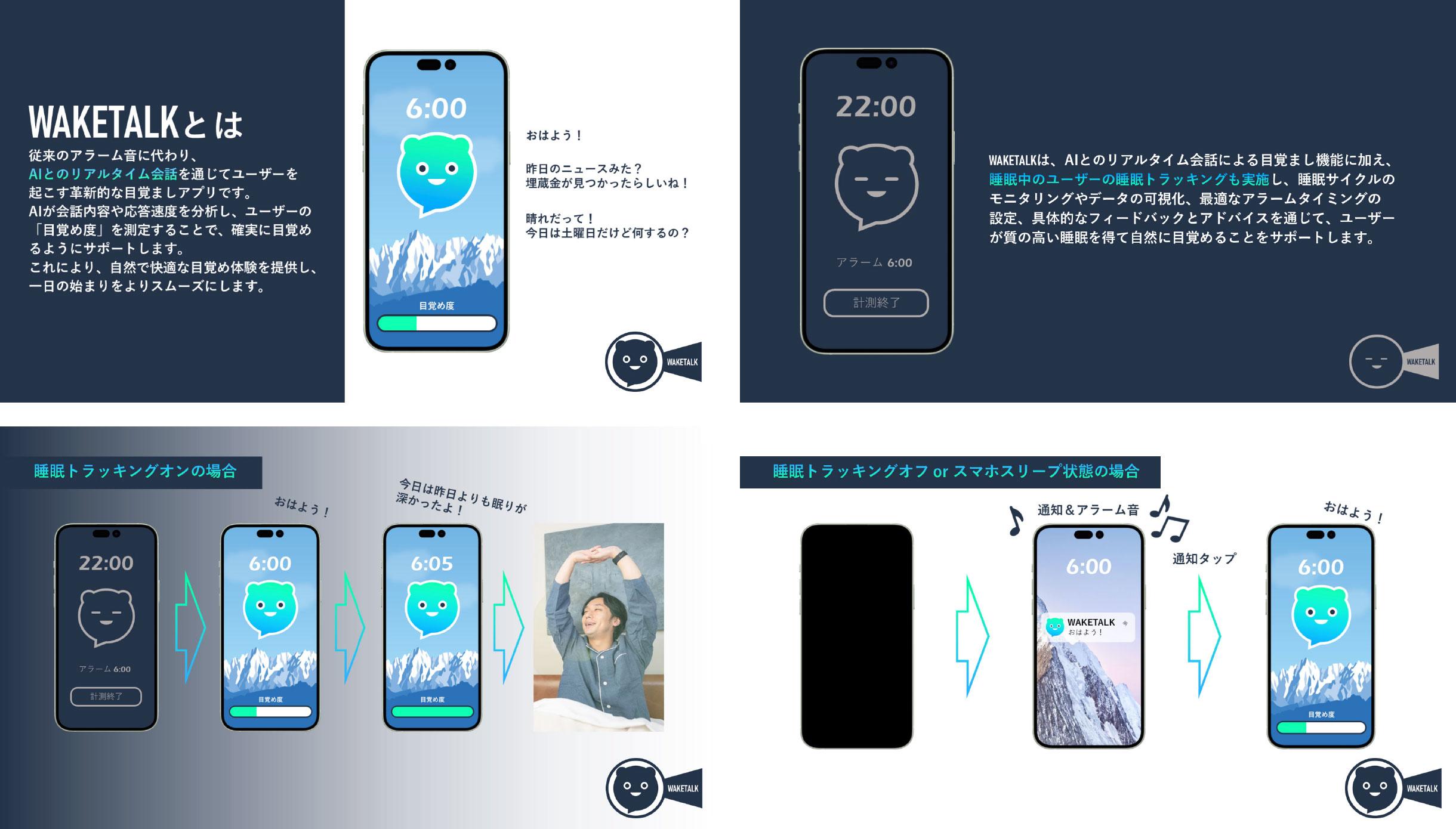 WAKETALK「AIと会話して目覚める新しいアラームアプリ」